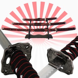 Set de 3 Katanas en Acier Wakizashi Tanto Dragon Rouge