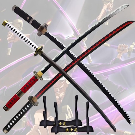 Packung mit 4 einteiligen Roronoa Zoro Katanas + Stützen