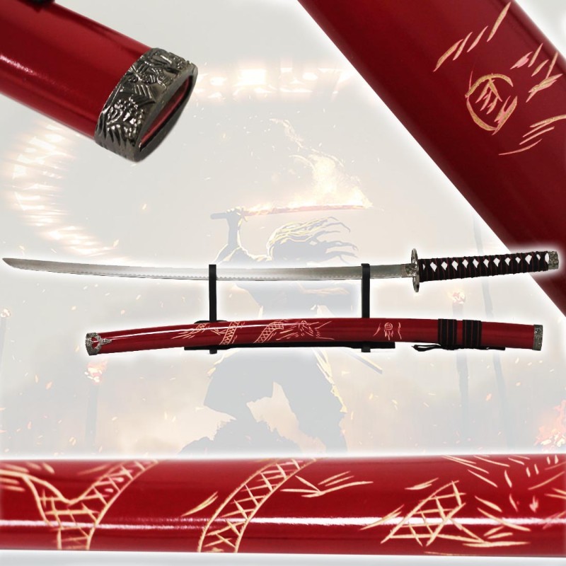 Drago Rosso Fuoco Evoluzione Samurai Katana in metallo