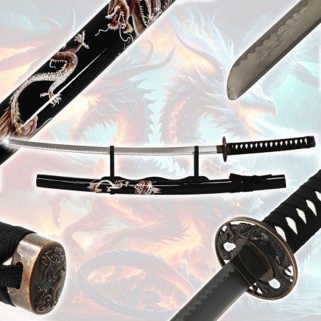 Japanisches Metall-Katana Schwarzer Drachen-Samurai