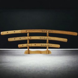 Set von 3 Katanas aus Stahl und Holz, Wakizashi, Tanto, Holzherkunft