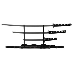 Set von 3 japanischen Katanas Wakizashi Tanto Samurai Schwarze Trilogie